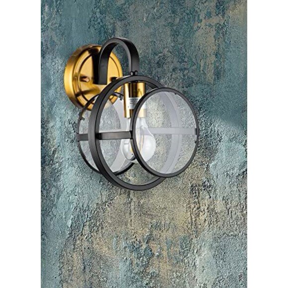 Wall Light Lamp Clear Glass Matte Black 11”x8”x8” Dimmable Steampunk Vintage - Picture 2 of 3